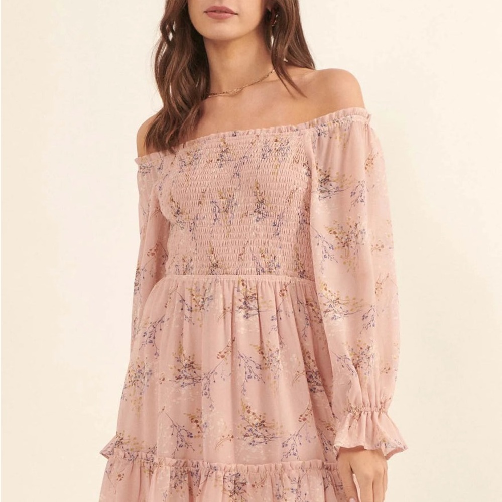Floral Off-Shoulder Pink Dress